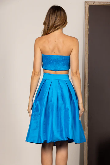 CORAL BANDEAU CROP TOP AND MIDI SKIRT SET IST5327