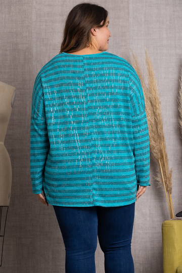 WOODLAWN BROWN STRIPPED & SPARKLED ALL OVER PLUS SIZE TOP-B5570X