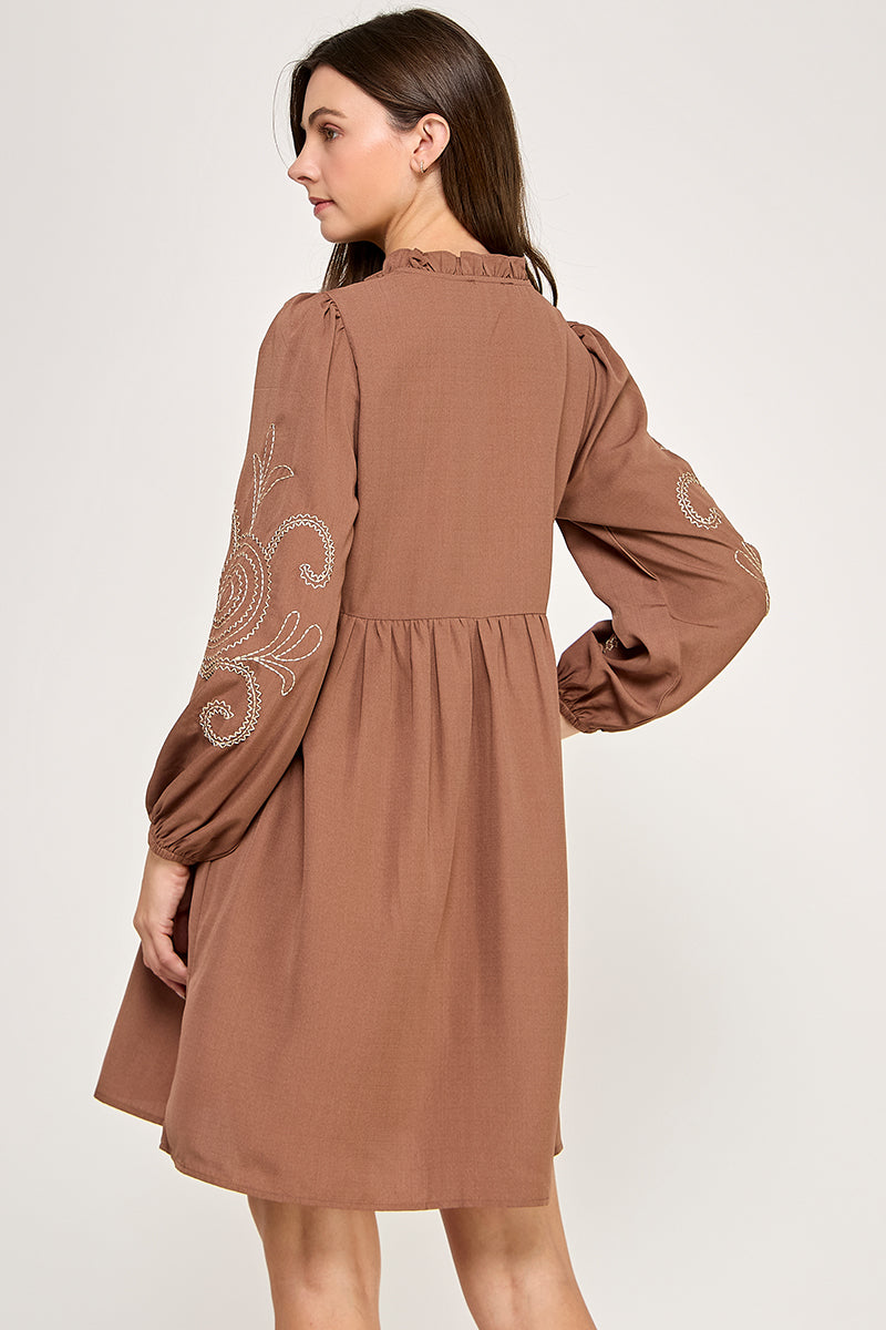 EMBROIDERED LONG SLEEVE DRESS