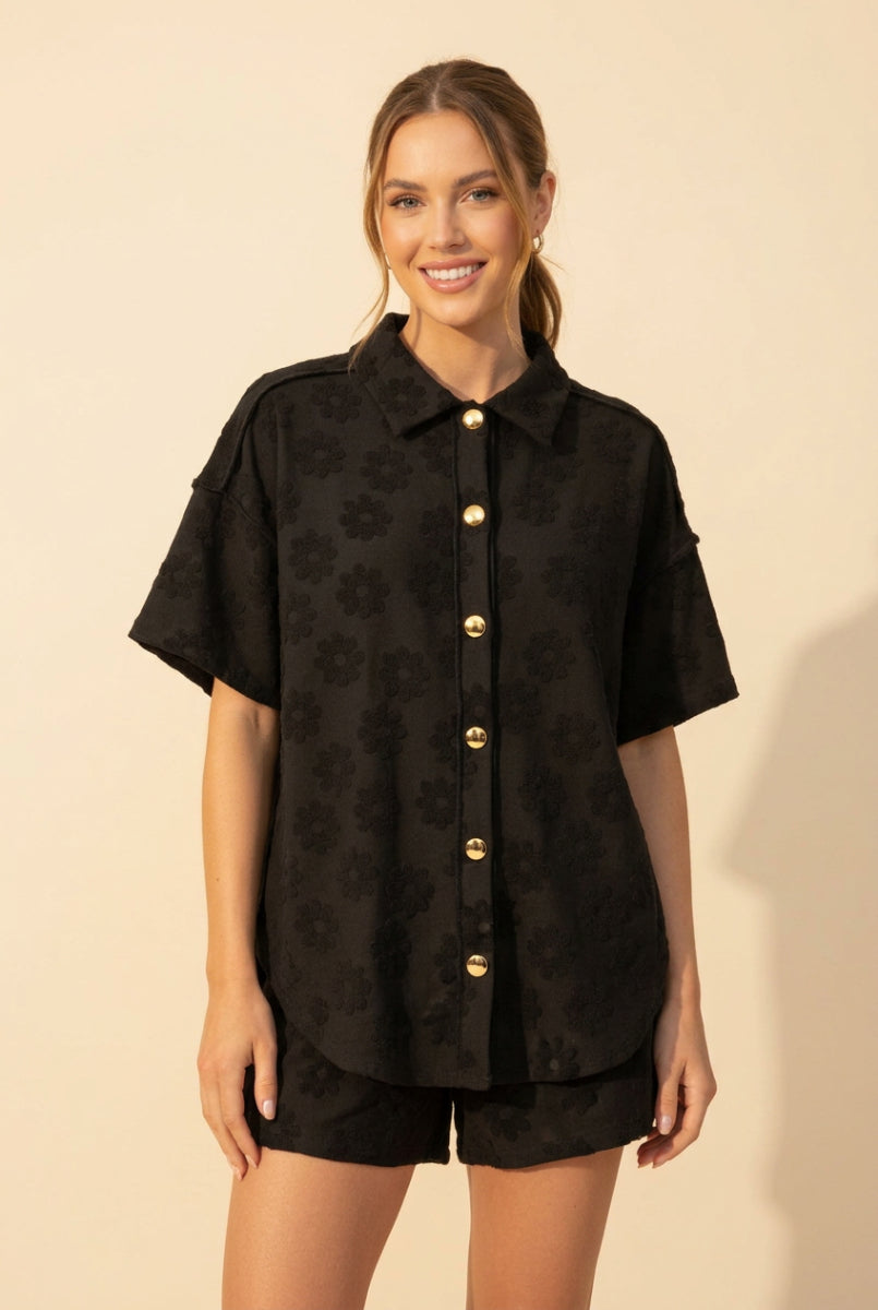 BUTTON DOWN SHORT SLEVE TOP HMET7805-12