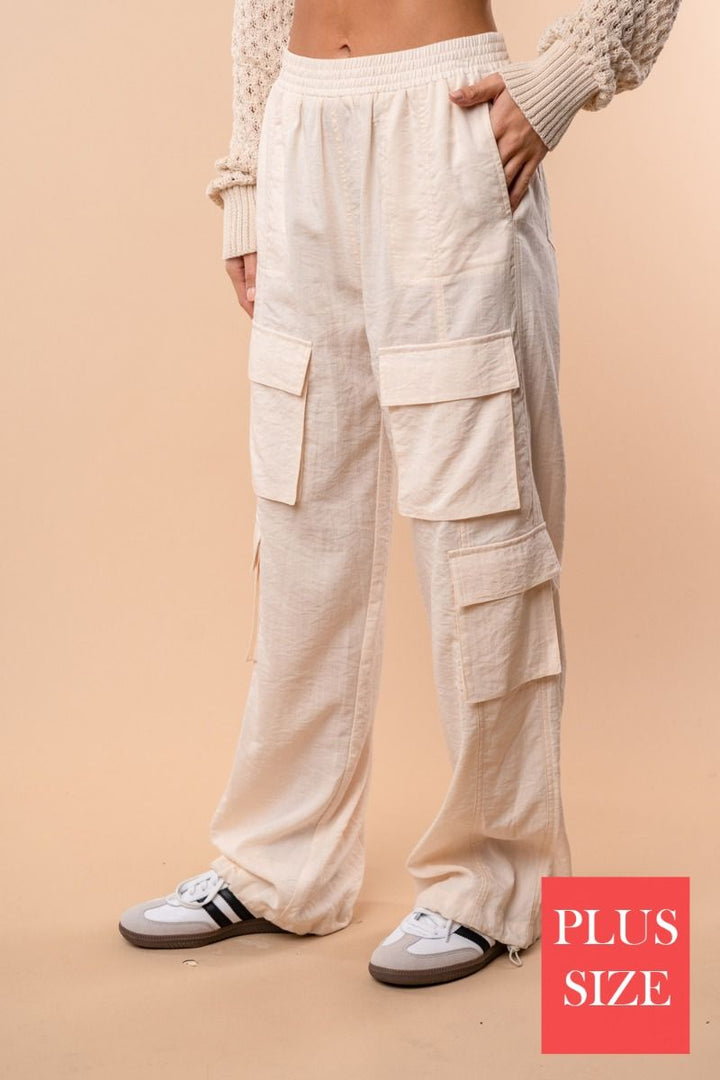 PLUS SIZE HIGH-WAISTED SOLID CARGO PANTS