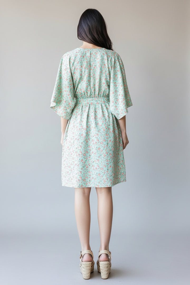PLUS SIZE HALF SLEEVE  DITSY FLORAL PRINT MINI DRESS HMED6826-11
