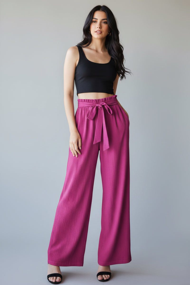 SOLID CASUAL PANTS WITH PAPERBAG WAISTBAND-HMEP6700-16