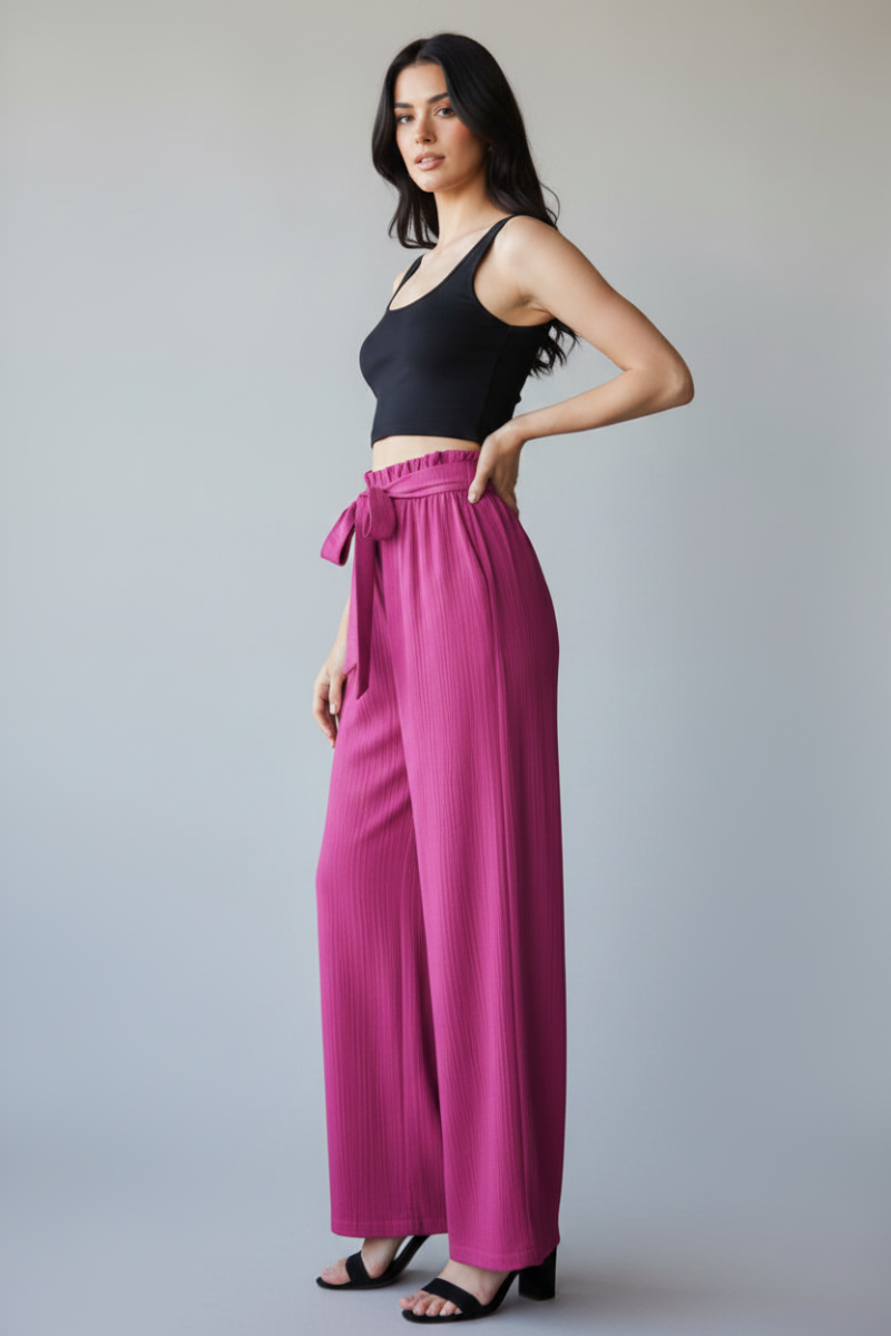 SOLID CASUAL PANTS WITH PAPERBAG WAISTBAND-HMEP6700-16