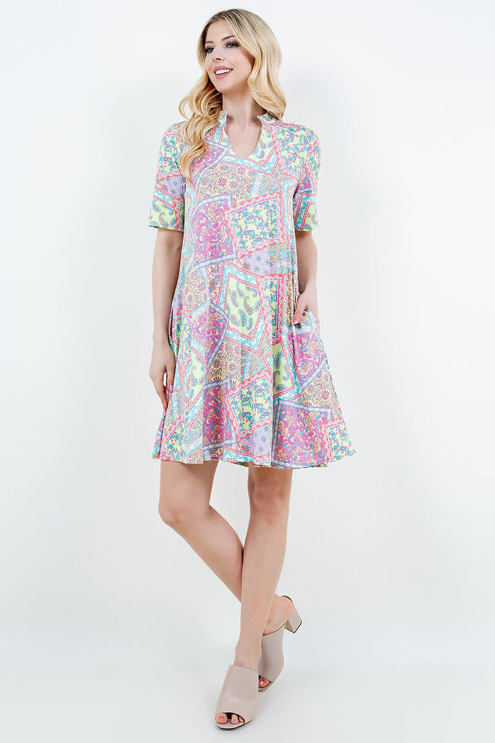 SEAFOAM PRINT SWING SHORT SLEEVE PLUS SIZE MINI DRESS-SHVC5086ES