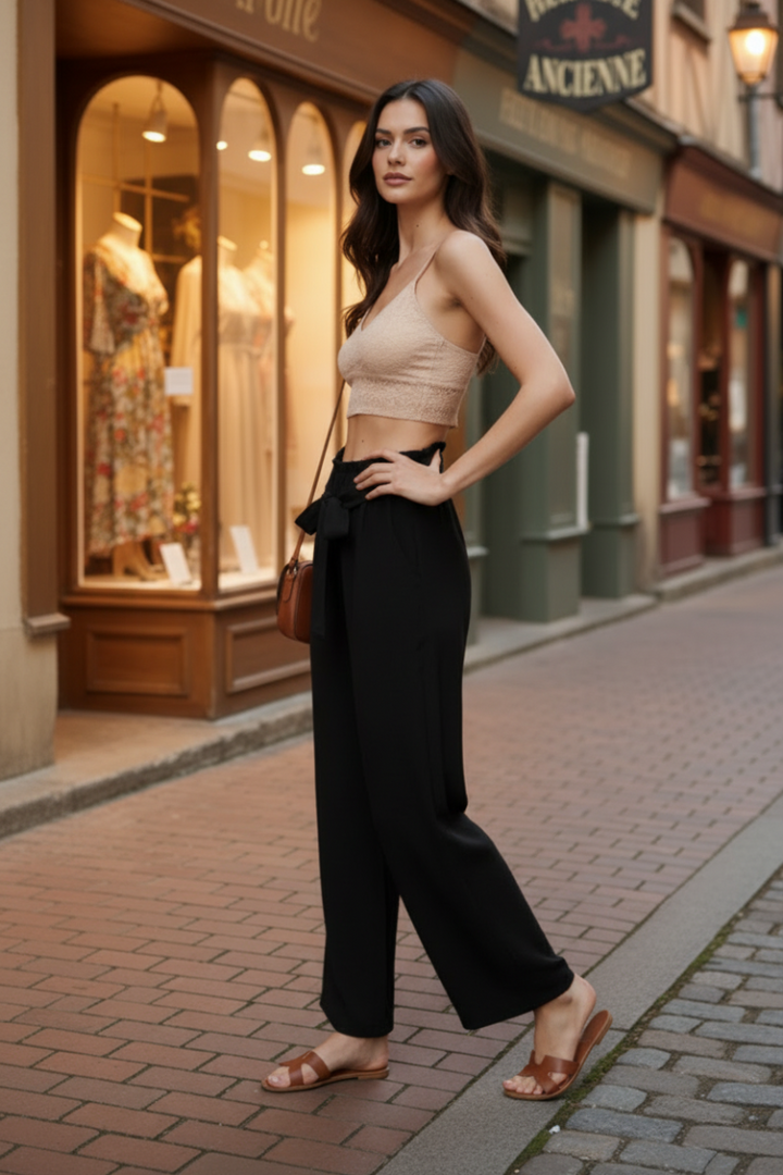 SOLID CASUAL PANTS WITH PAPERBAG WAISTBAND-HMEP6700-11