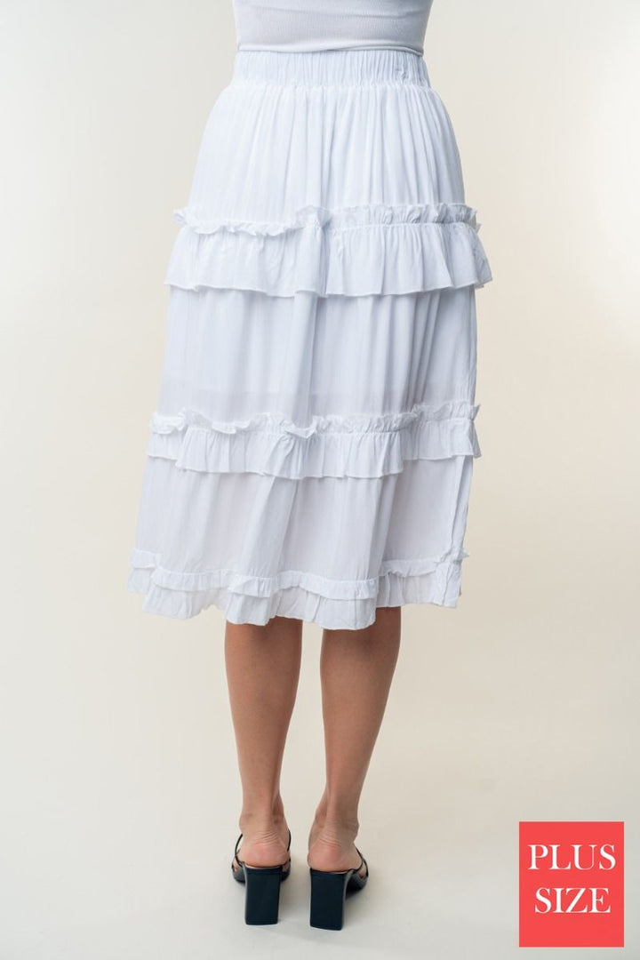 HIGH WAISTED SOLID PLUS SIZE WOVEN SKIRT