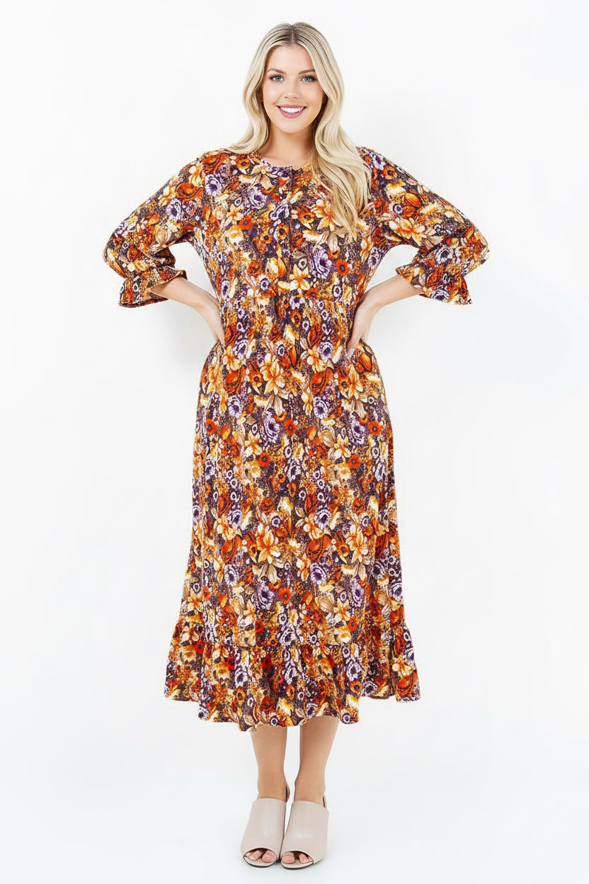 UTTON DOWN FLARE PLUS SIZE MIDI DRESS W/ SIDE POCKTE