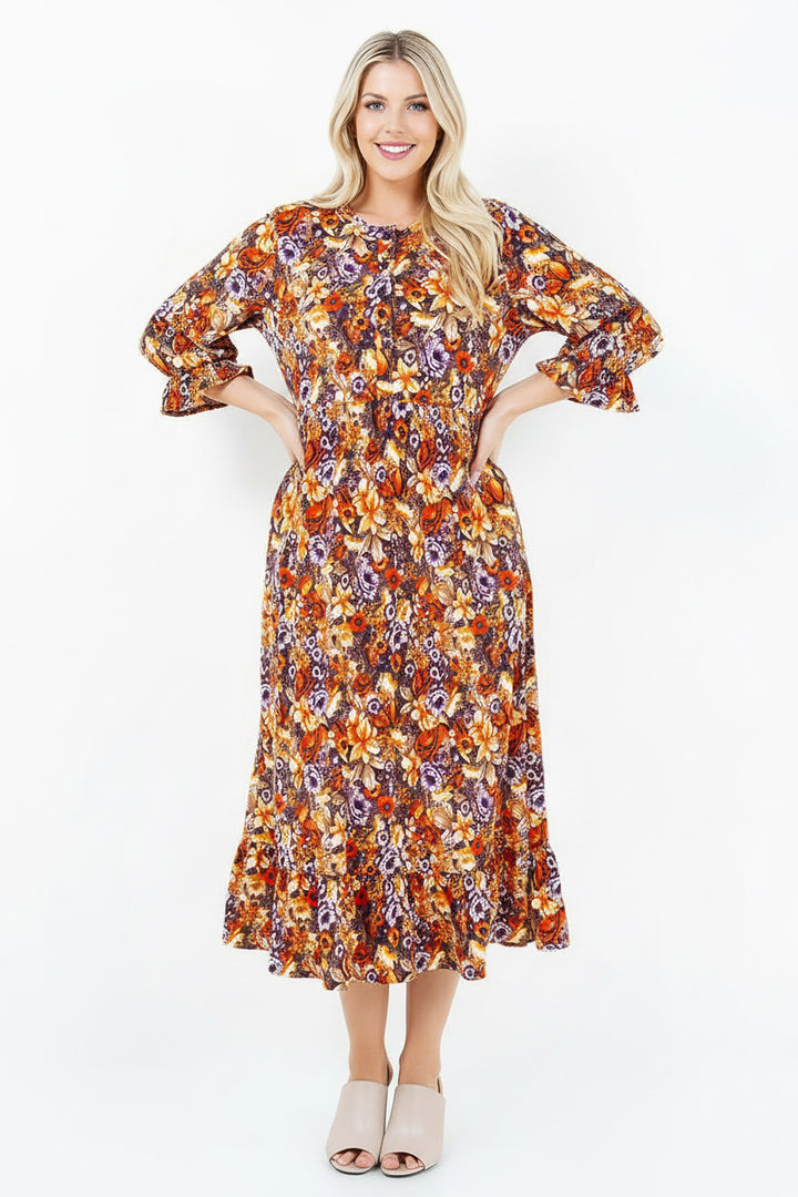 UTTON DOWN FLARE PLUS SIZE MIDI DRESS W/ SIDE POCKTE