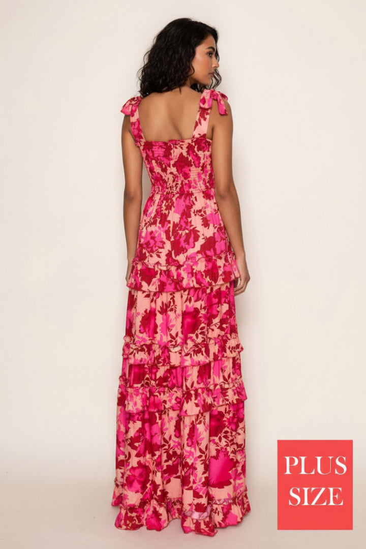 PLUS SIZE SMOCKED SLEEVELESS WOVEN MAXI DRESS