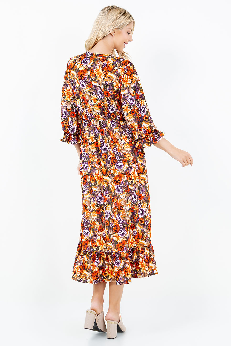 BUTTON DOWN FLARE MIDI DRESS W/ SIDE POCKTE