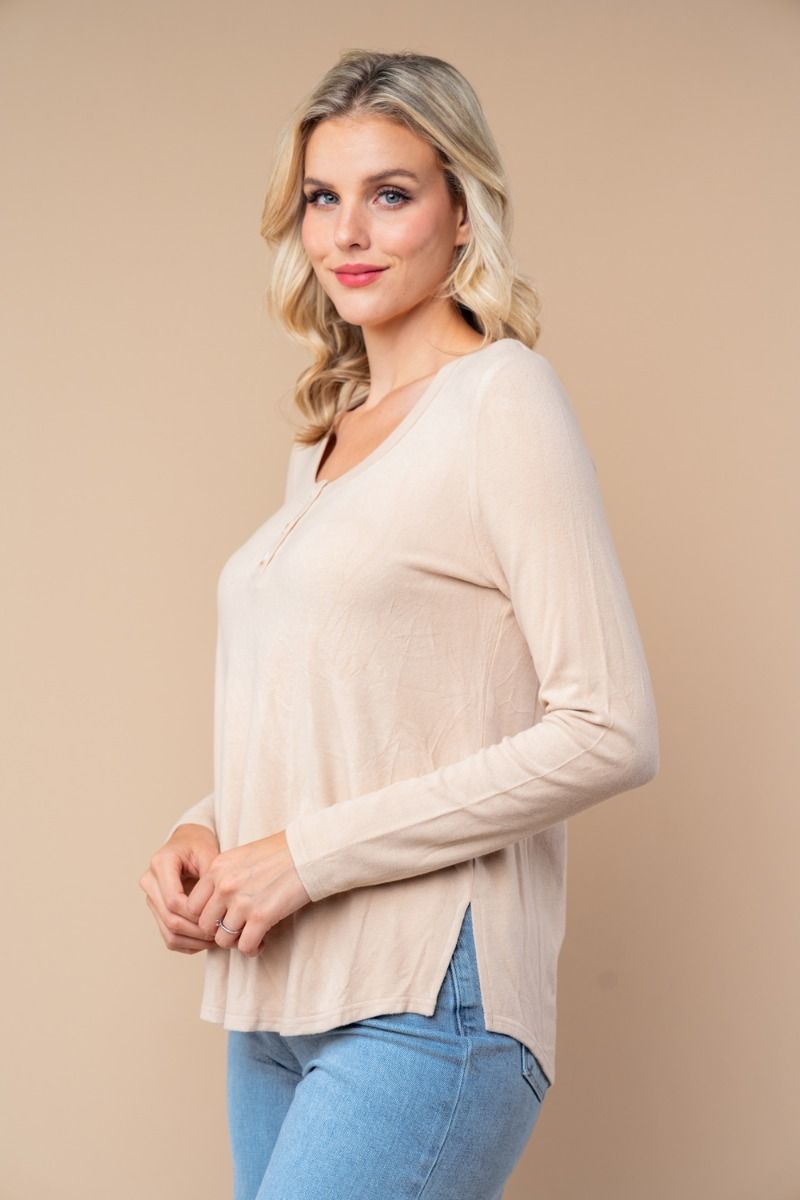 BUTTON UP LONG SLEEVE SOLID KNIT TOP-WBT25676XL