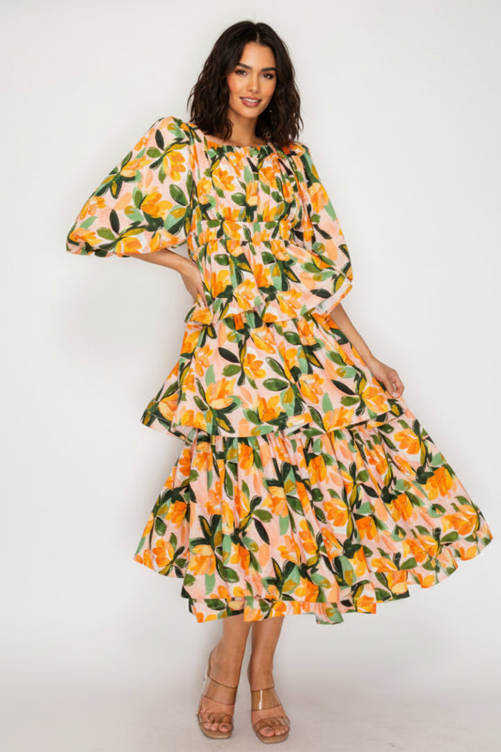ROUND NECK RUFFLE MIDI DRESS SHD1036-D