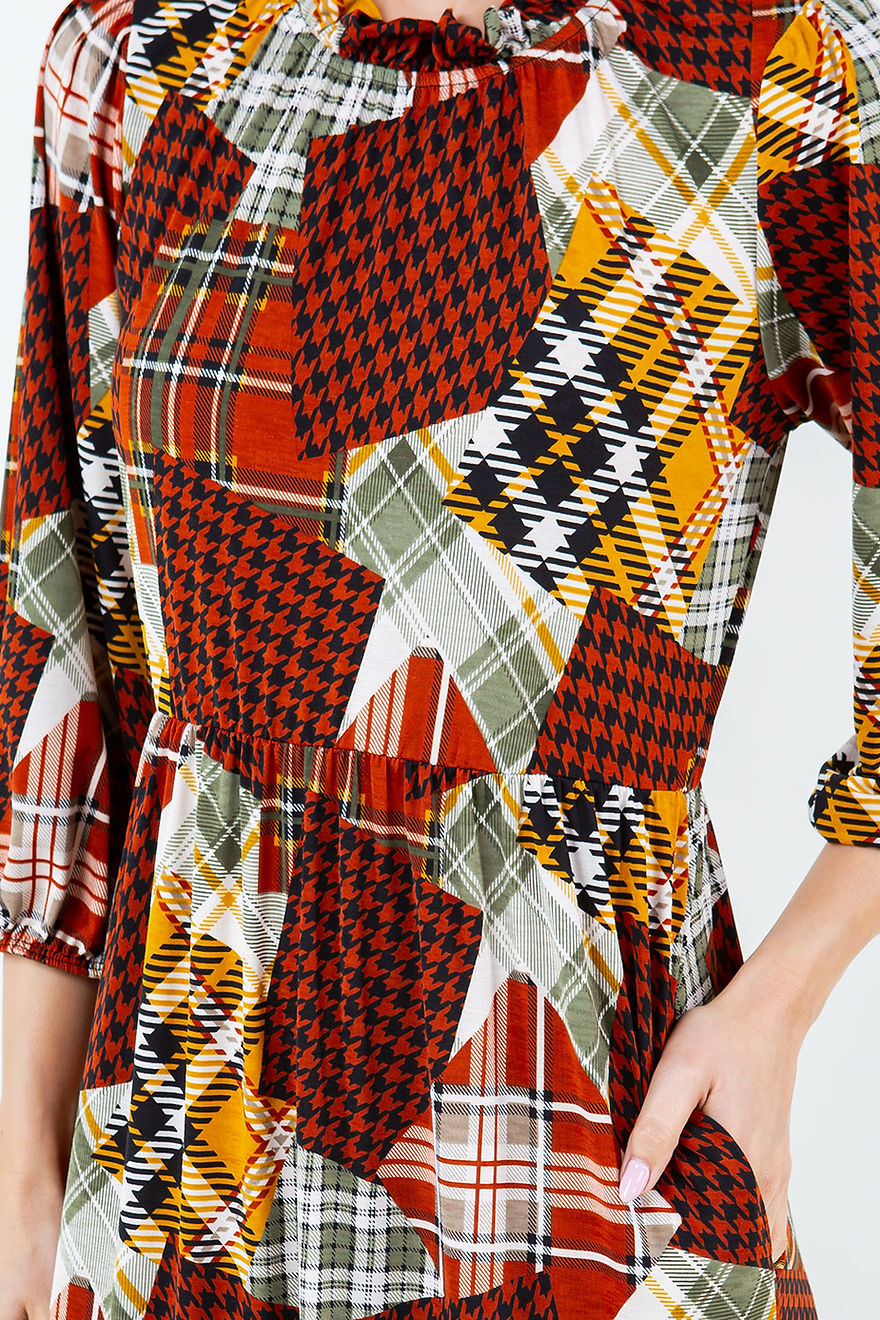 CREW NECK 3/4 SLEEVE MIDI DRESS