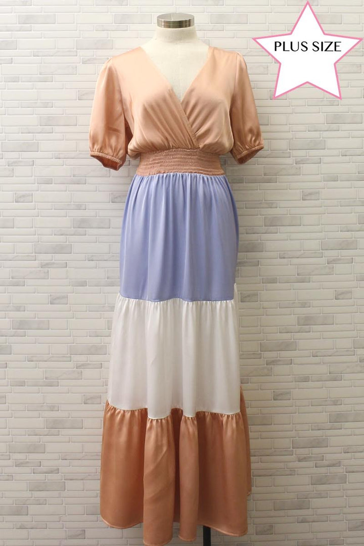 PLUS SIZE COLOR BLOCK MAXI DRESS
