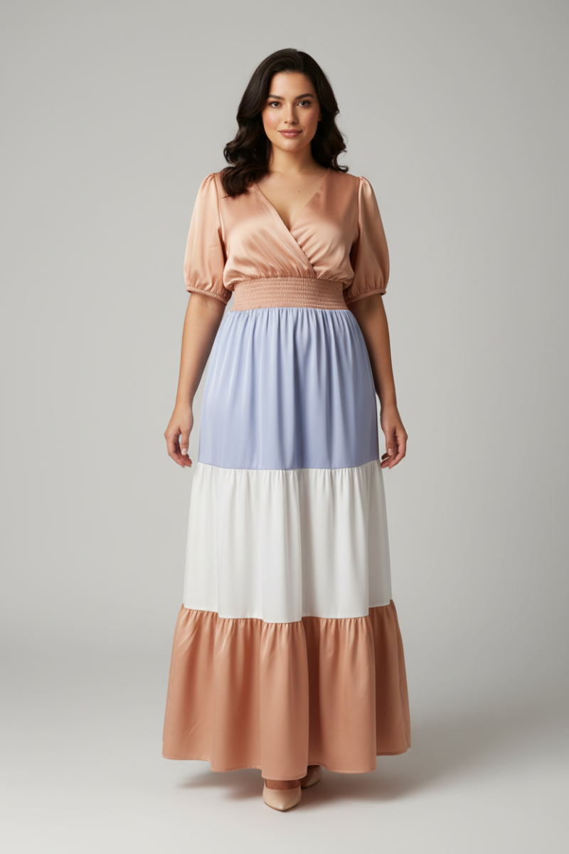 PLUS SIZE COLOR BLOCK MAXI DRESS