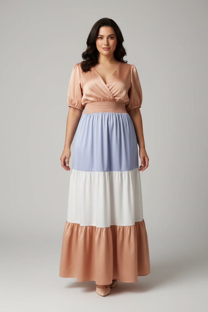 PLUS SIZE COLOR BLOCK MAXI DRESS