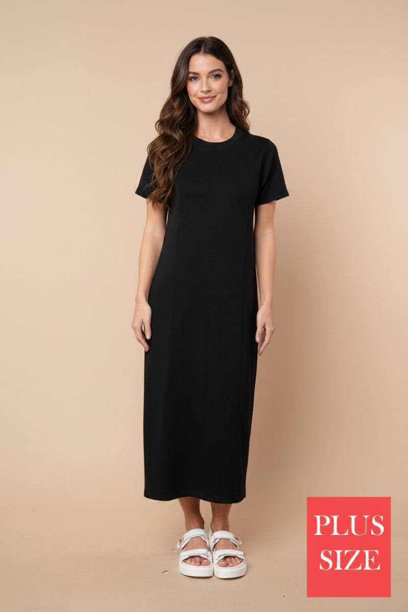 PLUS SIZE SHORT SLEEVE SOLID KNIT MIDI DRESS