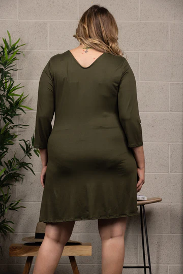 BLACK SELF-TIE FRONT LONG SLEEVES PLUS SIZE MINI DRESS D1060