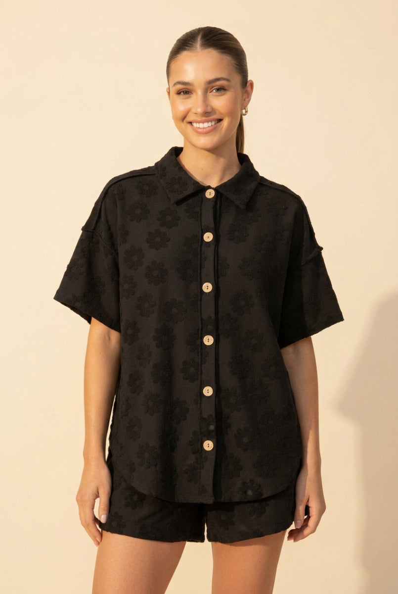 PLUS SIZE BUTTON DOWN SHORT SLEVE TOP HMET7805-12