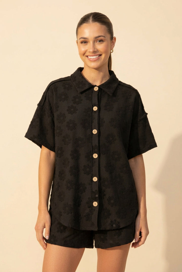 PLUS SIZE BUTTON DOWN SHORT SLEVE TOP HMET7805-12