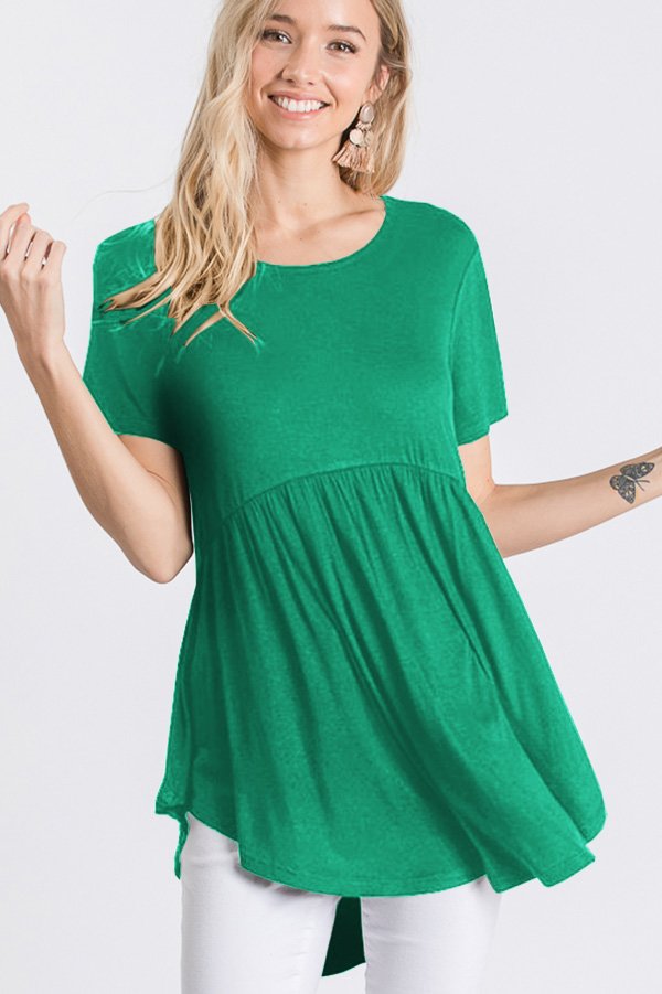 NAVY SHORT SLEEVES BABYDOLL TUNIC TOP HMST1518S