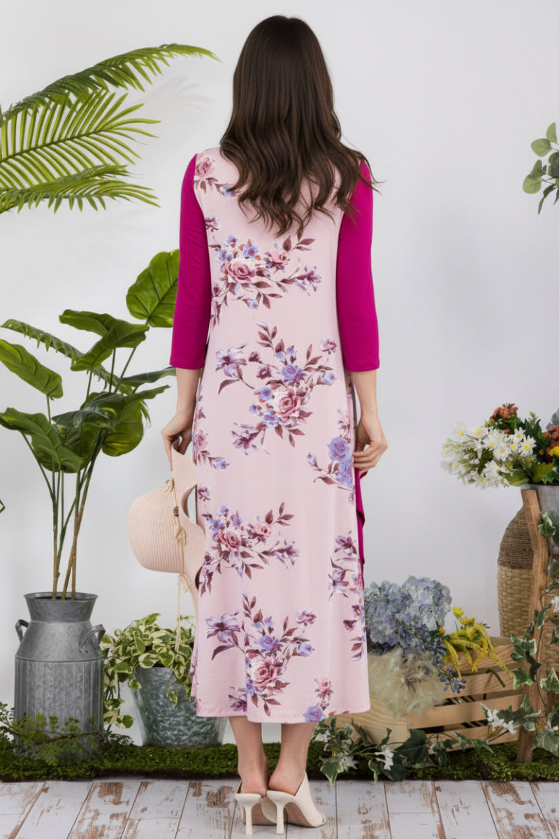 PLUS FLORAL CONTRAST MIDI-DRESS-CLCD43841C