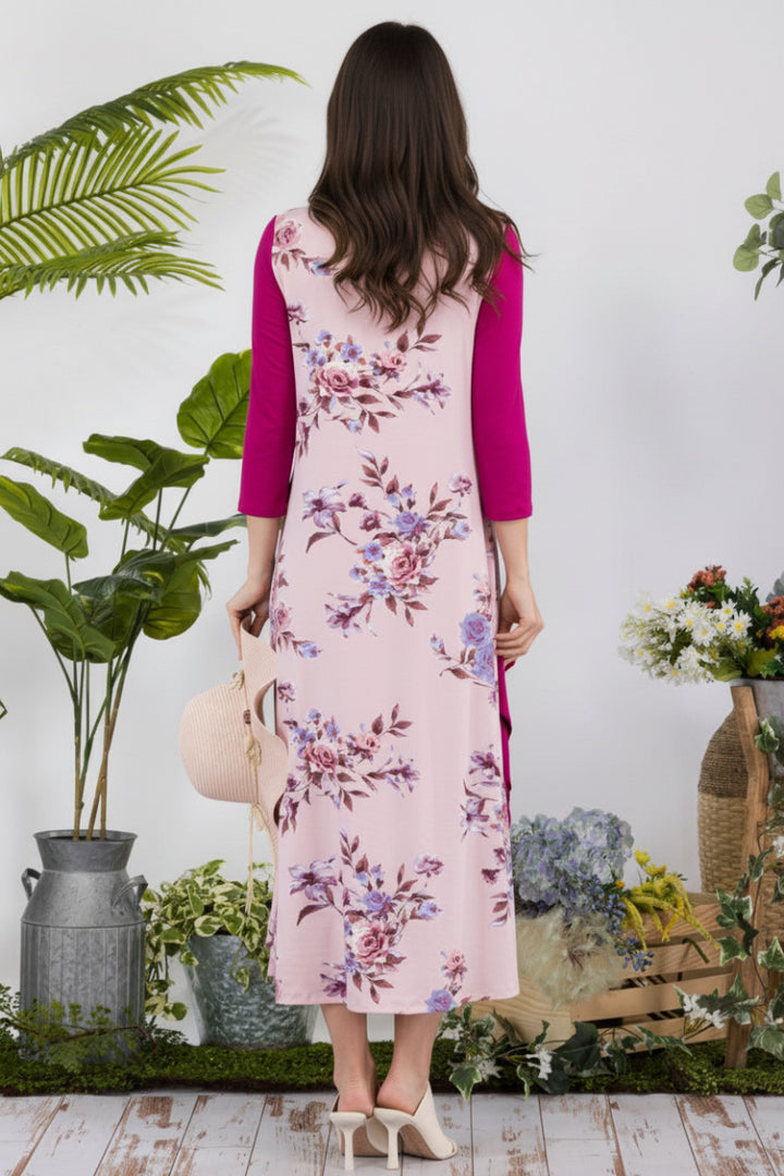 PLUS FLORAL CONTRAST MIDI-DRESS-CLCD43841C