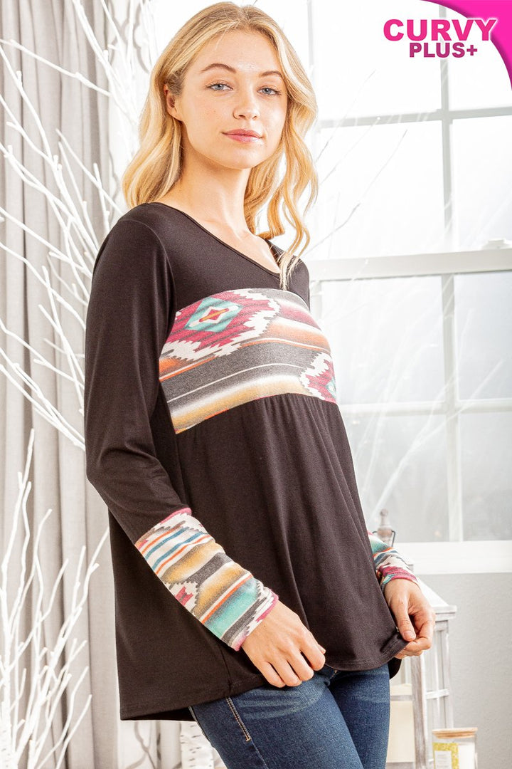 SOLID & AZTEC PLUS SIZE TOP HMST1784-12