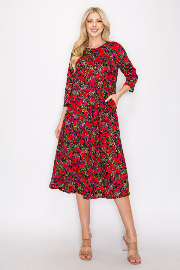 PLUS SIZE A-LINE MODEST DRESS WITH SIDE POKTES-SHVL5816