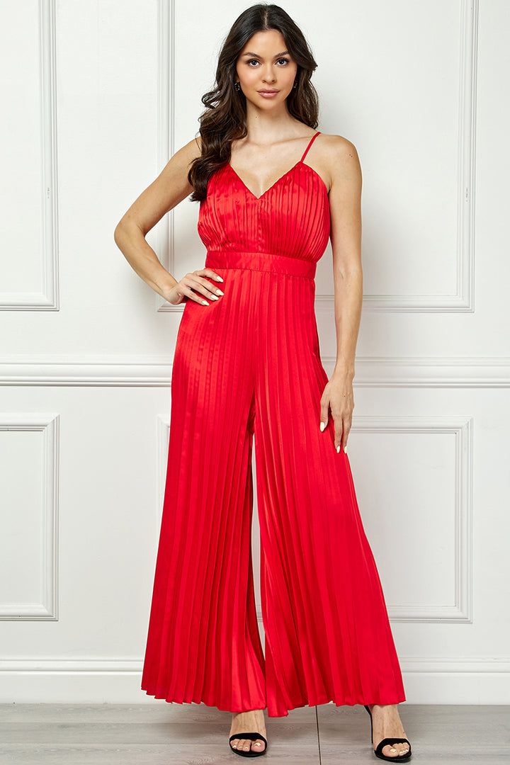 SATIN PLEATED WIDE LEG JUMPSUIT