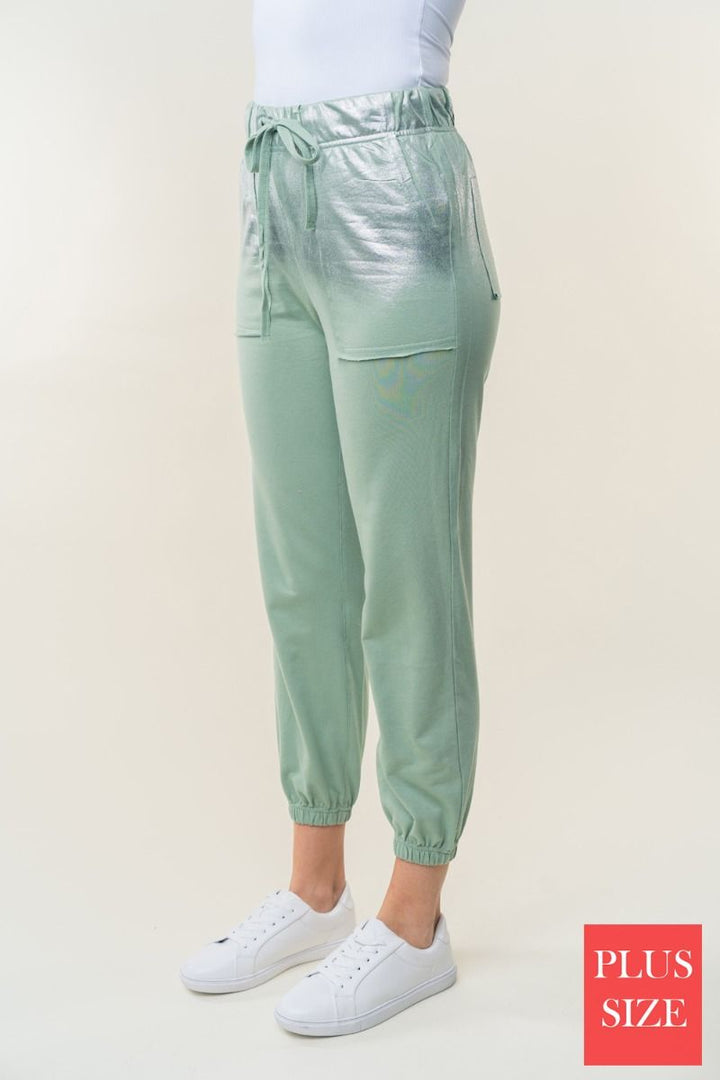 HIGE WAISTED SOLID KNIT PLUS SIZEJOGGER  PANTS