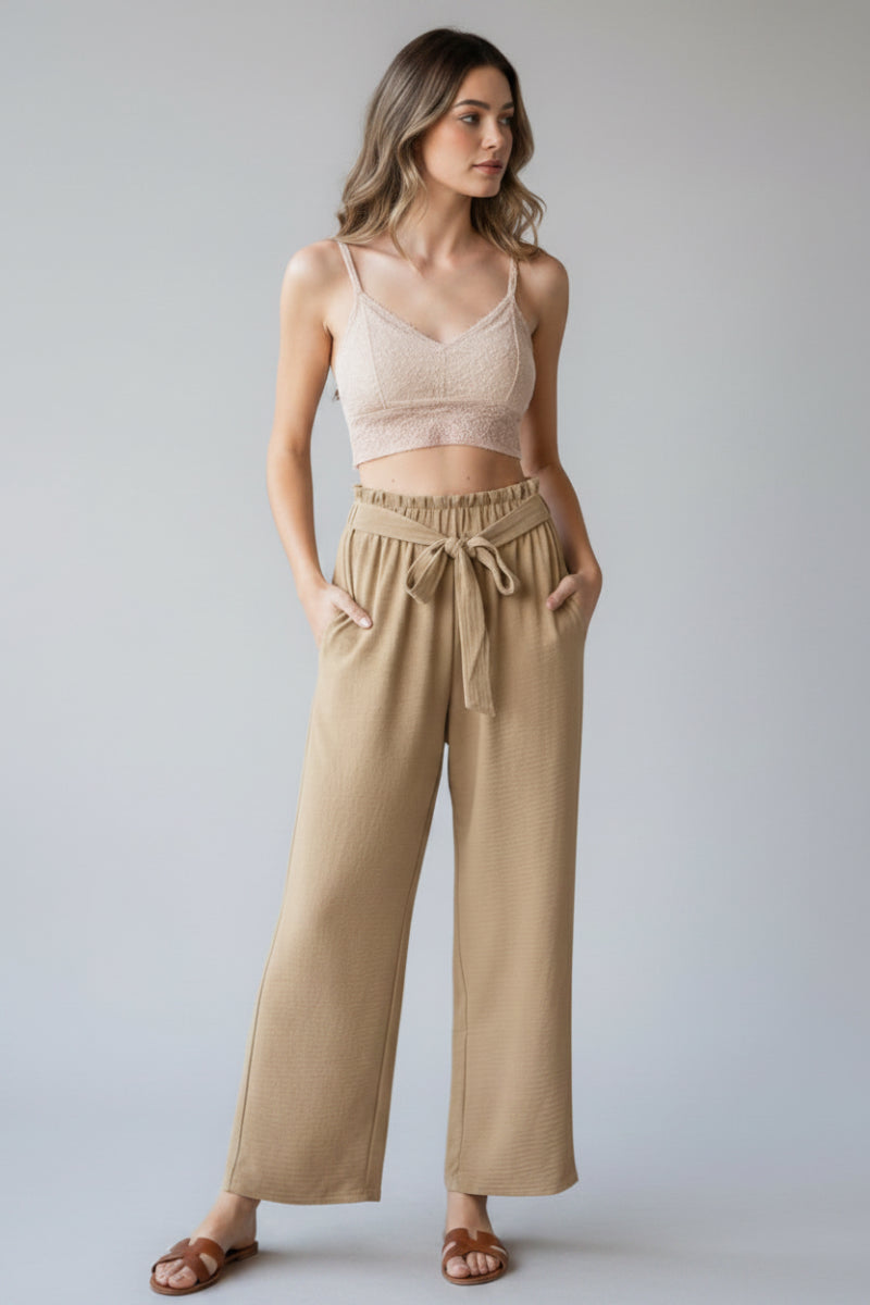 SOLID CASUAL PANTS WITH PAPERBAG WAISTBAND-HMEP6700-11
