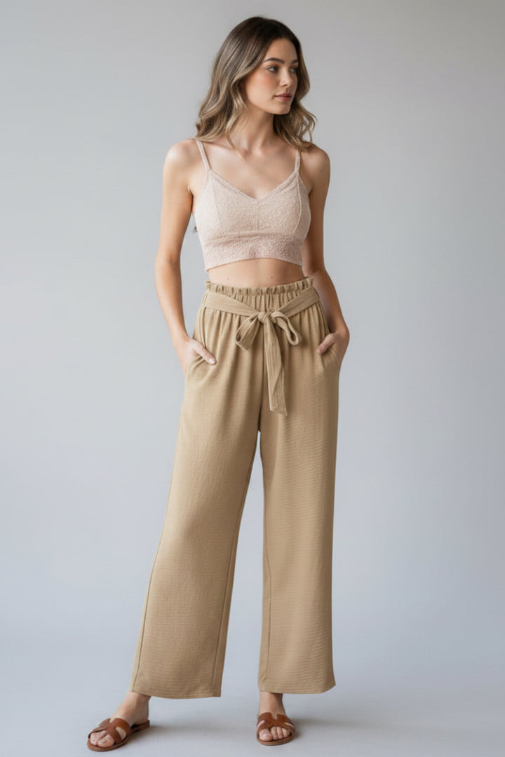 SOLID CASUAL PANTS WITH PAPERBAG WAISTBAND-HMEP6700-11