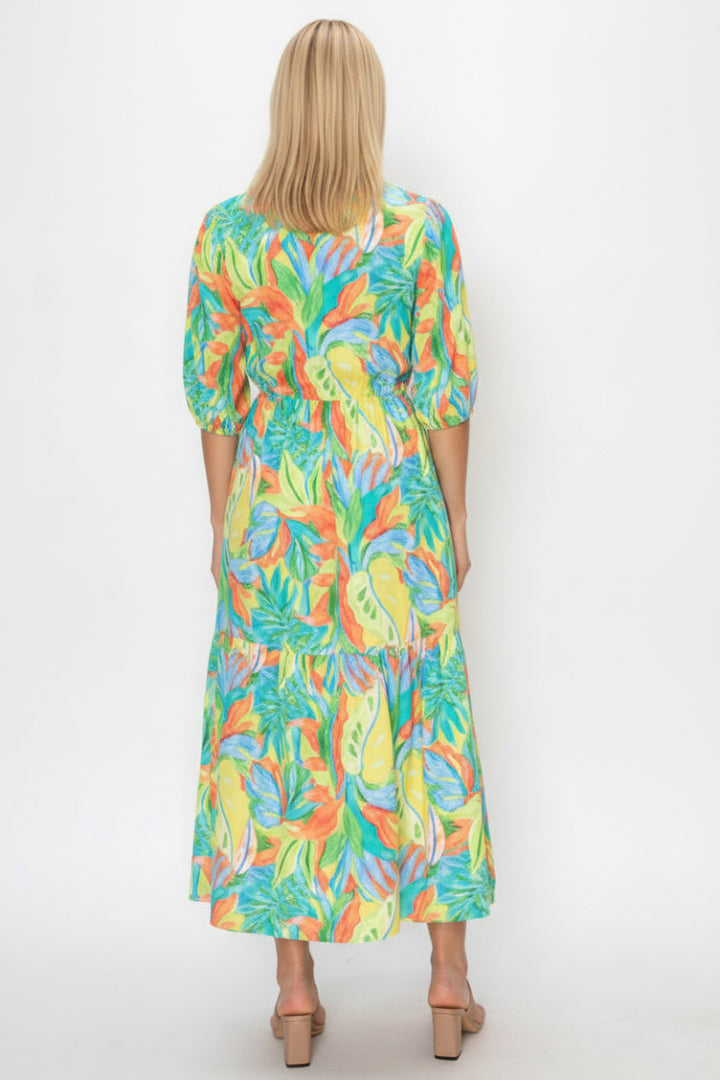 VIBRANT TROPICAL PRINT MIDI DRESS SHVL5994-D