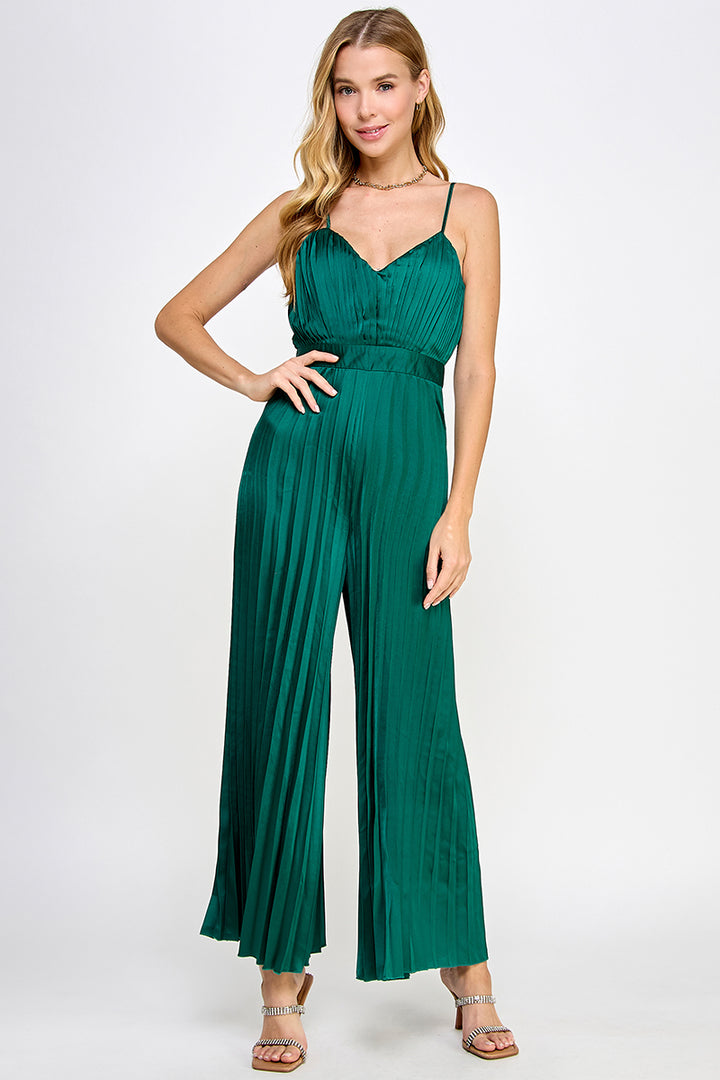 SATIN PLEATED WIDE LEG JUMPSUIT