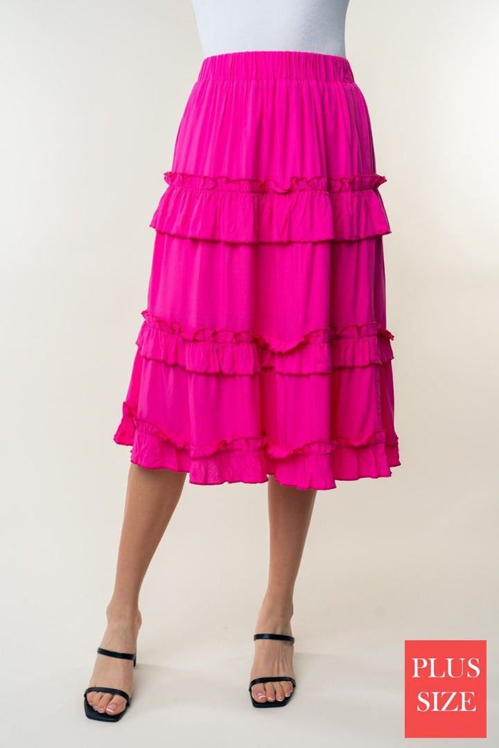 HIGH WAISTED SOLID PLUS SIZE WOVEN SKIRT