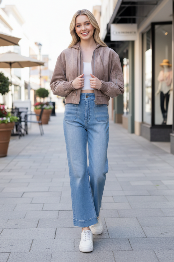 LONG SLEEVE FRONT ZIP-UP SOLID SUEDE JACKT-WBT11137XL