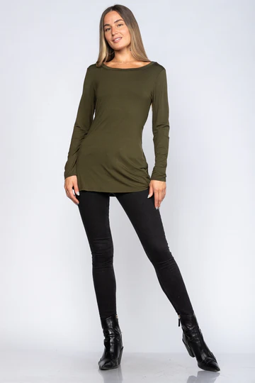 BLACK BOAT NECK LONG SLEEVES SLIM FIT TUNIC TOP VT22359