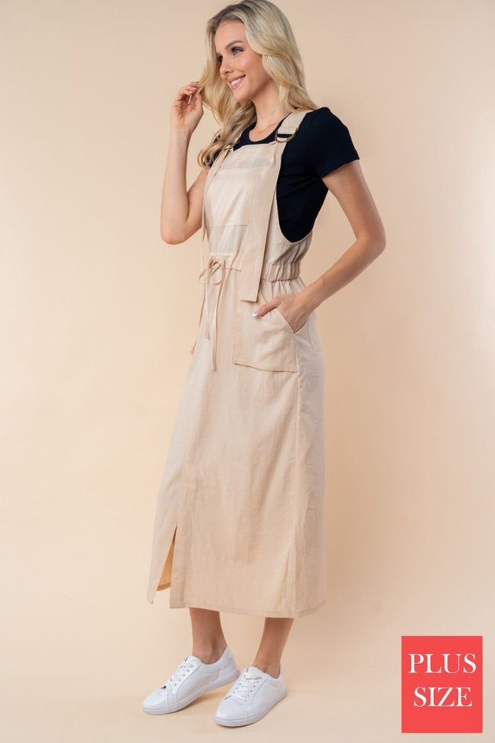 SLEEVELESS SOLID KNIT PLUS SIZE OVERALL DRESS