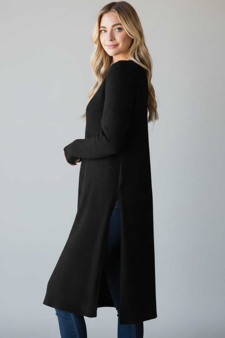 LONG SLEEVE SOLID WAFFLE OPEN CARDIGAN-HMEJ6717-16