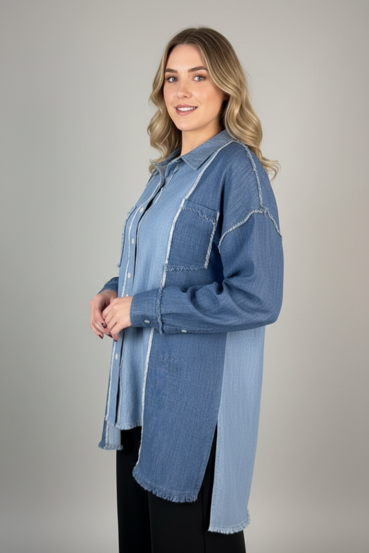 LONG SLEEVE PATCH DENIM SHACKET-WBT10560XL