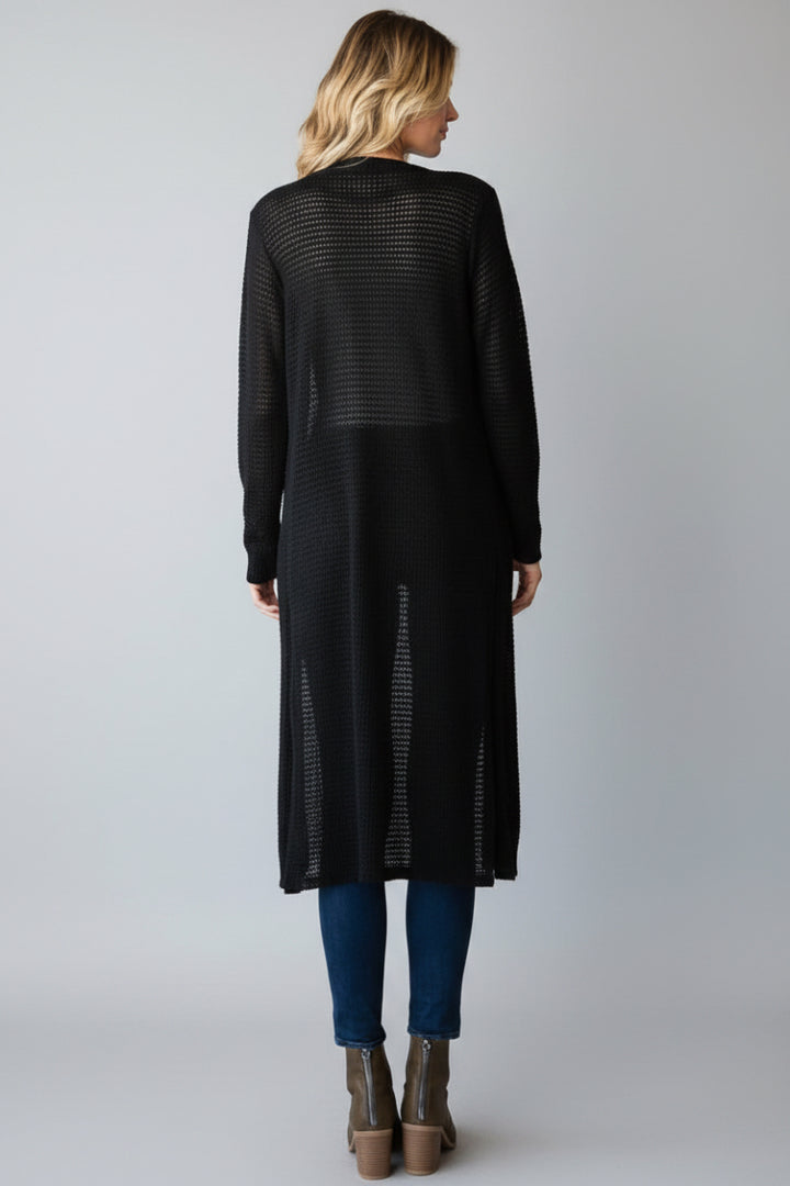 LONG SLEEVE SOLID WAFFLE OPEN CARDIGAN-HMEJ6717-16