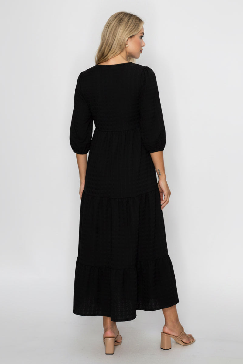 PLUS SIZE PUFF SLEEVES LAYERED DRESS WITH SIDE POCKETS-SHVL5825