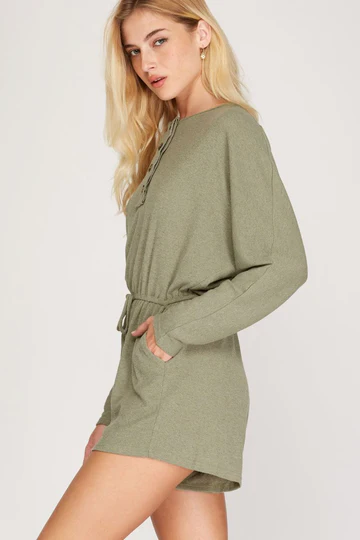 MOCHA LONG SLEEVES BACK TIE DETAIL ROMPER