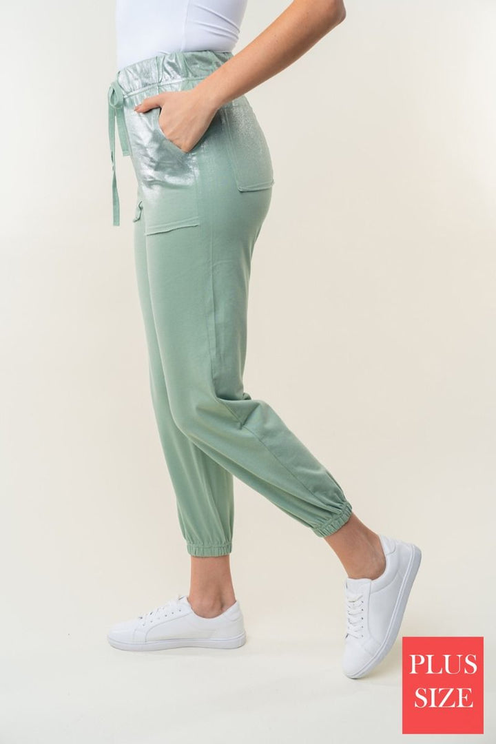 HIGE WAISTED SOLID KNIT PLUS SIZEJOGGER  PANTS
