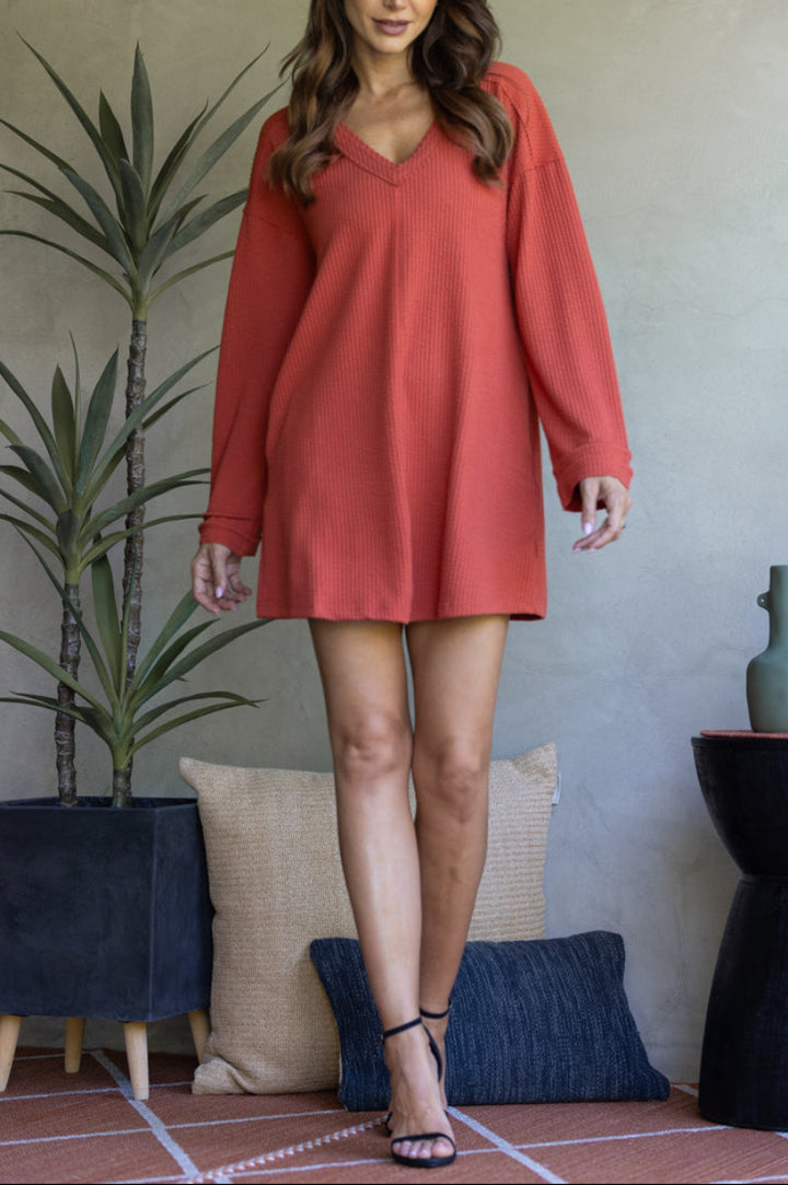 RIBBED KNIT LONG SLEEVES MINI DRESS-ND30196