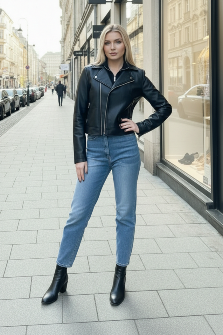 BLACK ZIP-UP PU LATHER JACKET-WBT11139XL