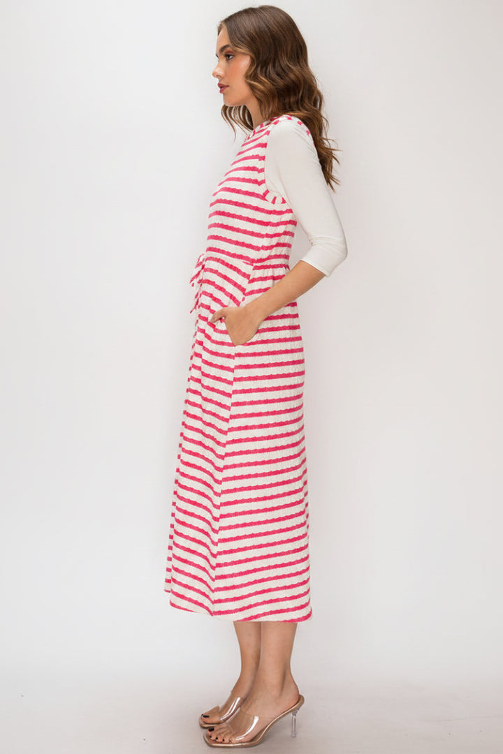 HORIZONTAL STRIPED MIDI JUMPER DRESS
