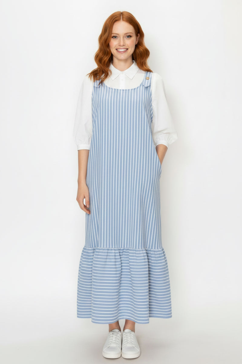 PLUS SIZE LIGHT BLUE AND WHITE VERTICAL STRIPED MIDI JUMPER DRESS-SHVL5867